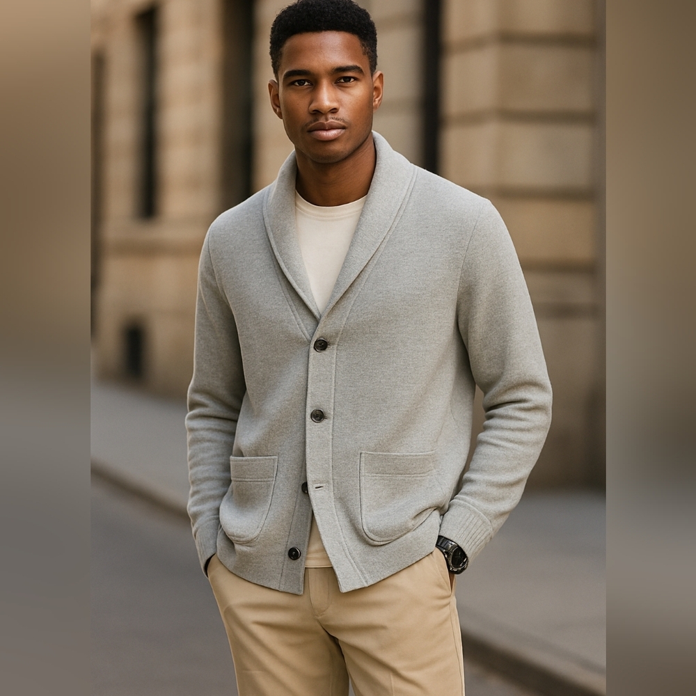 H&M Men's Light Gray Cardigan Sweater Size L